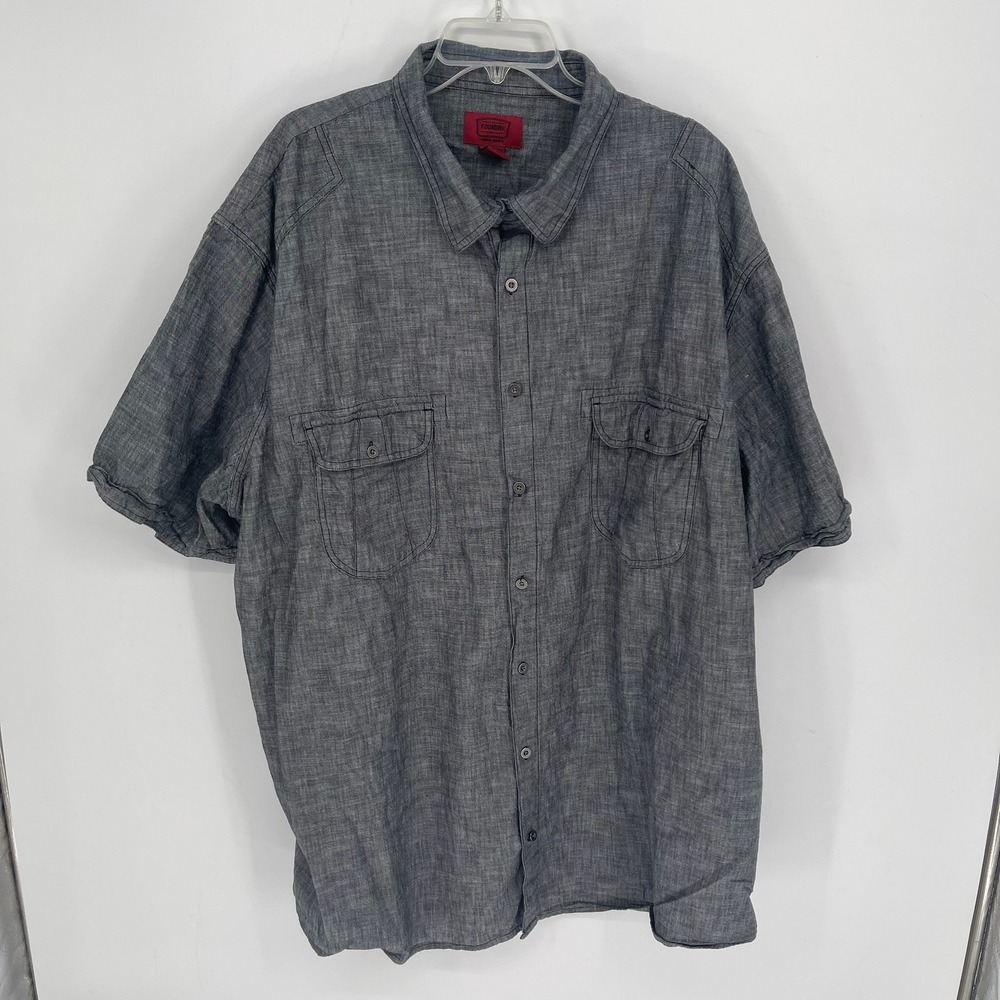 The Foundry Supply Co Men's Gray Chambray Short Sleeve Button Up Shirt Size 4XLT